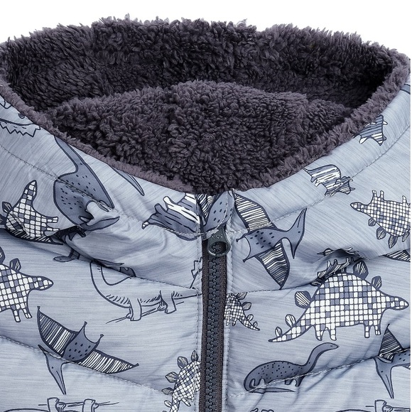 The SwissTech Toddler Boys Puffer Jacket in Gray with Dino Print - Picture 3 of 10